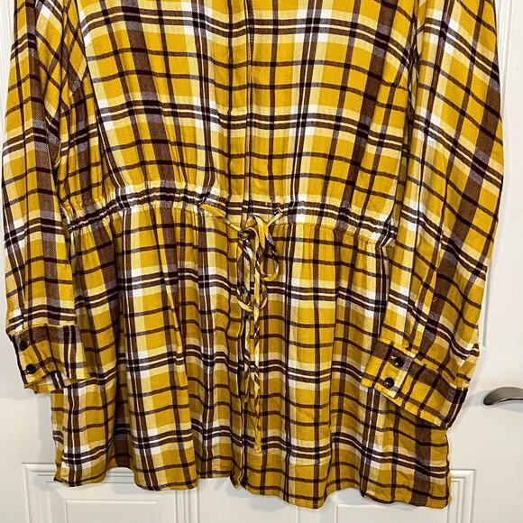 Lane Bryant Women's Top Size 18/20 Plaid Mustard Color Drawstring Waist Collared - Picture 7 of 12